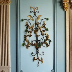 Best Pamono Large Italian Tole Wall Light with Murano Glass Flowers, 1960s