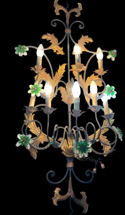 Best Pamono Large Italian Tole Wall Light with Murano Glass Flowers, 1960s