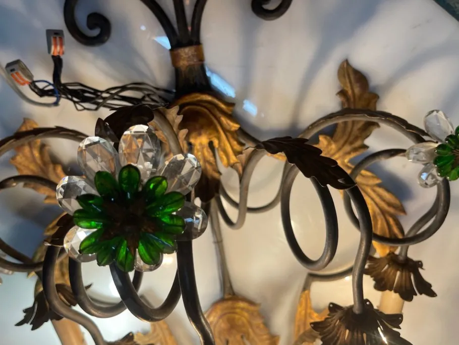 Best Pamono Large Italian Tole Wall Light with Murano Glass Flowers, 1960s