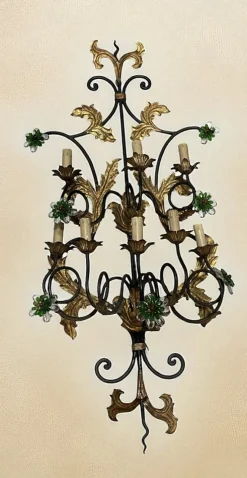 Best Pamono Large Italian Tole Wall Light with Murano Glass Flowers, 1960s