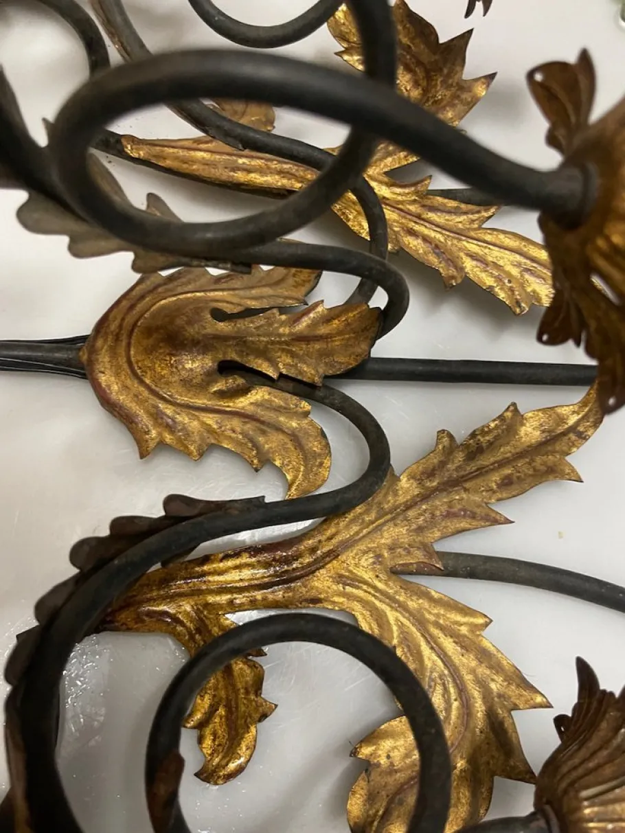 Best Pamono Large Italian Tole Wall Light with Murano Glass Flowers, 1960s