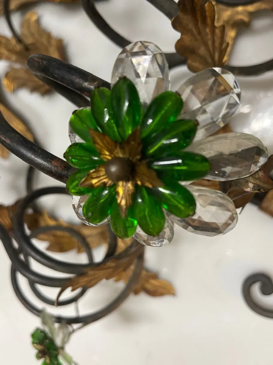 Best Pamono Large Italian Tole Wall Light with Murano Glass Flowers, 1960s