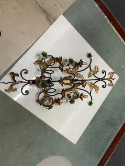 Best Pamono Large Italian Tole Wall Light with Murano Glass Flowers, 1960s