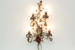 Sale Pamono Large Italian Wall Lamp with Glass Flowers in the style of Banci Firenze, 1970s