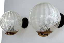 Hot Pamono Large Italian Wall Lights with White Striped Wavy Glass Globes, 1970s, Set of 2