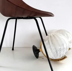 Hot Pamono Large Italian Wall Lights with White Striped Wavy Glass Globes, 1970s, Set of 2