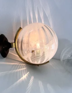 Hot Pamono Large Italian Wall Lights with White Striped Wavy Glass Globes, 1970s, Set of 2