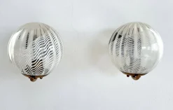 Hot Pamono Large Italian Wall Lights with White Striped Wavy Glass Globes, 1970s, Set of 2