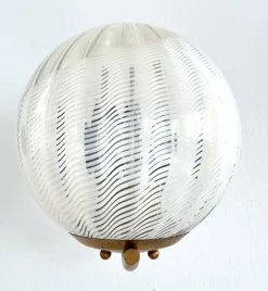 Hot Pamono Large Italian Wall Lights with White Striped Wavy Glass Globes, 1970s, Set of 2