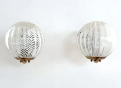 Hot Pamono Large Italian Wall Lights with White Striped Wavy Glass Globes, 1970s, Set of 2
