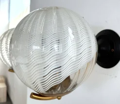Hot Pamono Large Italian Wall Lights with White Striped Wavy Glass Globes, 1970s, Set of 2