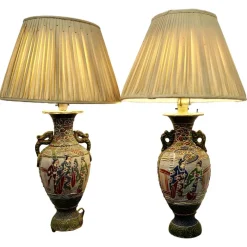 Sale Pamono Large Japanese Satsuma Lamps, 1920s, Set of 2