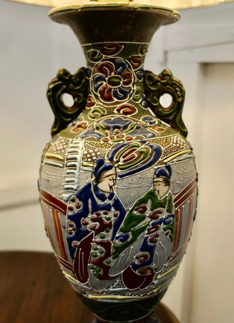 Sale Pamono Large Japanese Satsuma Lamps, 1920s, Set of 2