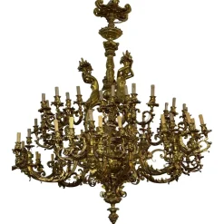 New Pamono Large 60-Light Gilt Chandelier, Paris