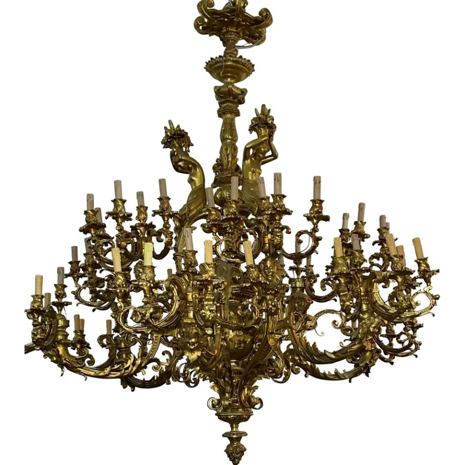 New Pamono Large 60-Light Gilt Chandelier, Paris
