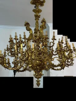 New Pamono Large 60-Light Gilt Chandelier, Paris