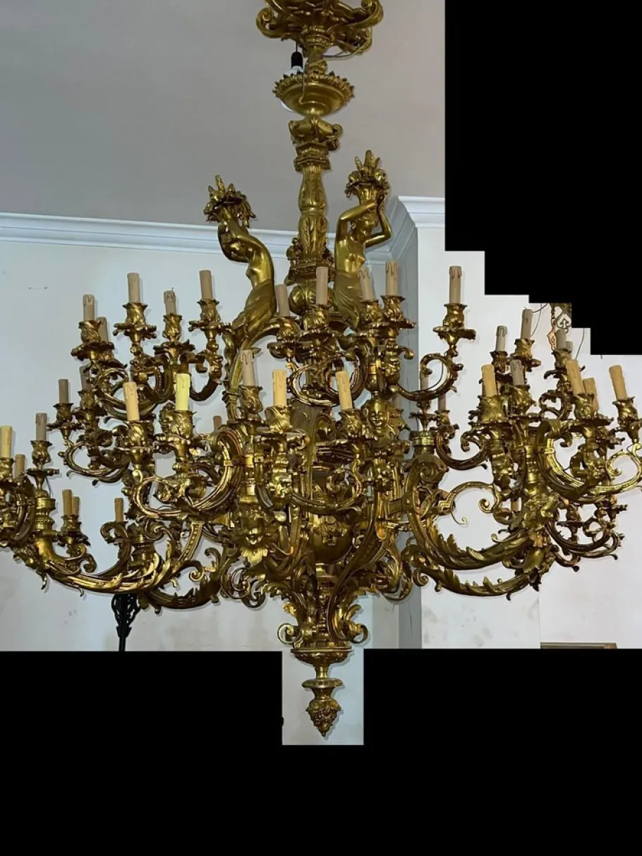 New Pamono Large 60-Light Gilt Chandelier, Paris