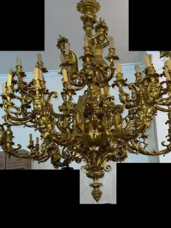 New Pamono Large 60-Light Gilt Chandelier, Paris