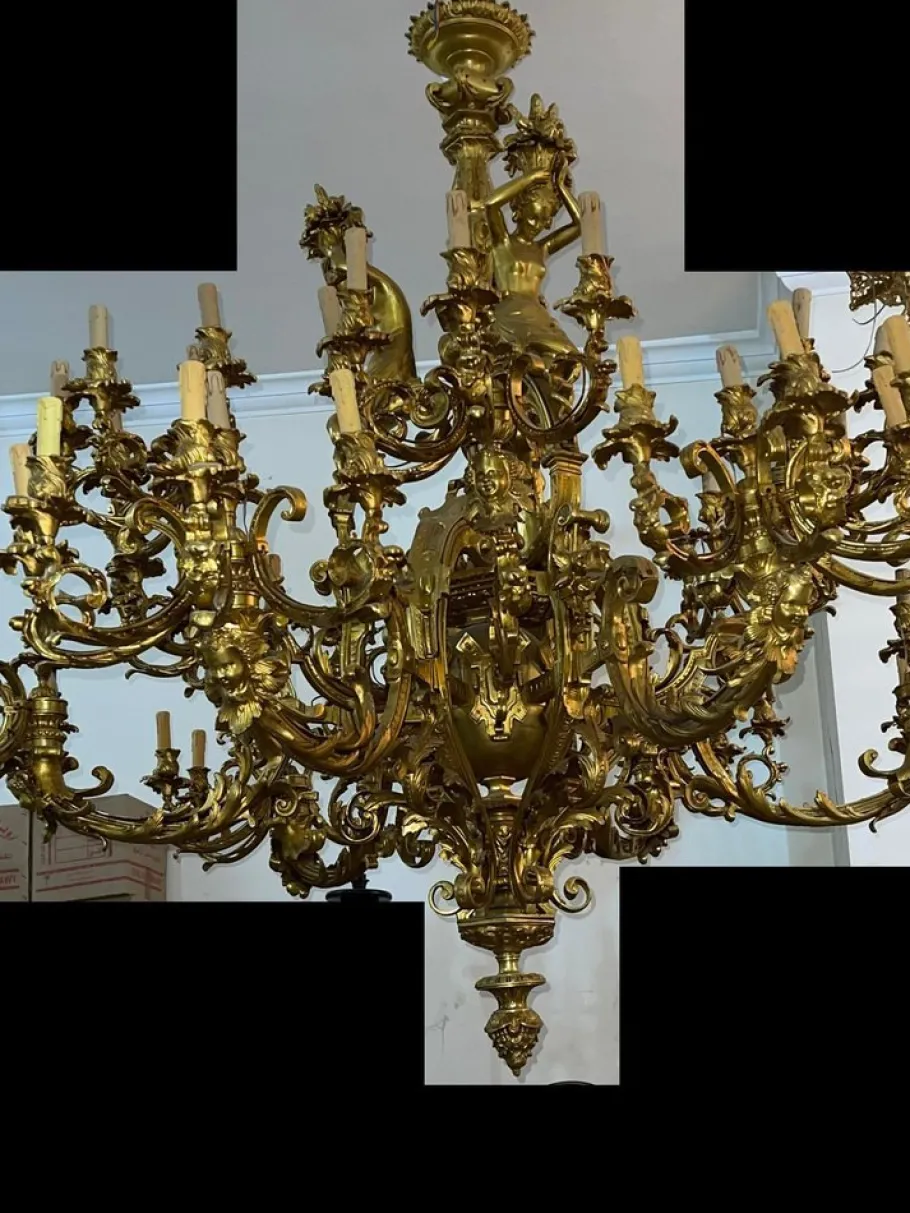 New Pamono Large 60-Light Gilt Chandelier, Paris