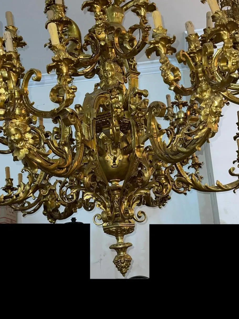 New Pamono Large 60-Light Gilt Chandelier, Paris