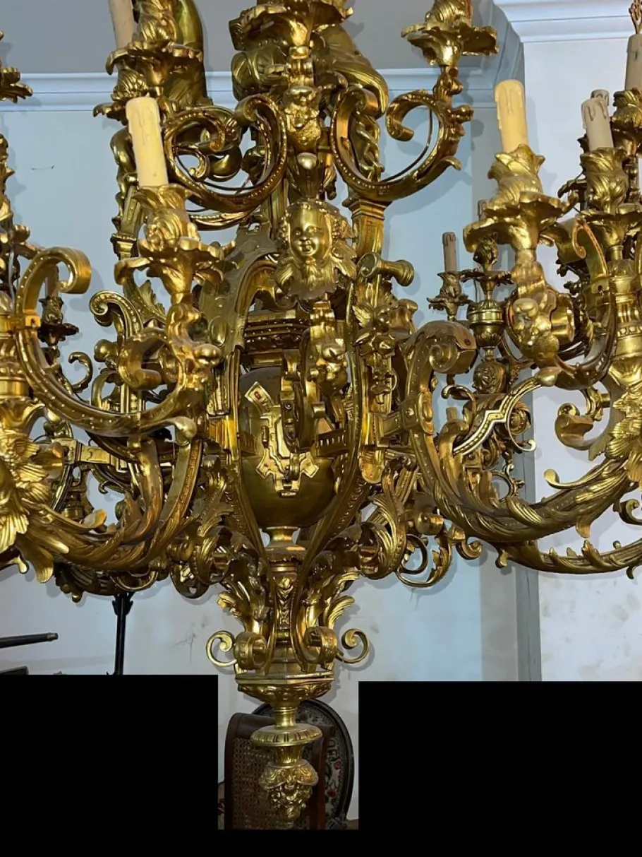 New Pamono Large 60-Light Gilt Chandelier, Paris
