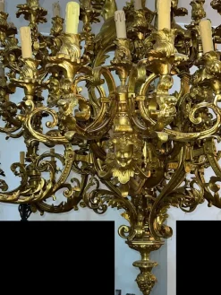 New Pamono Large 60-Light Gilt Chandelier, Paris