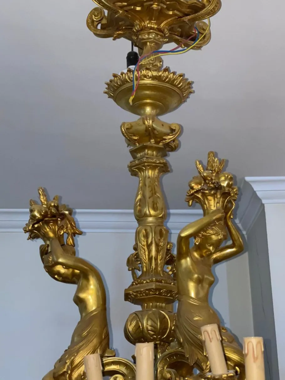 New Pamono Large 60-Light Gilt Chandelier, Paris