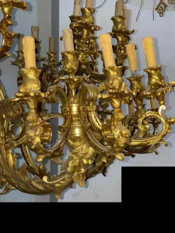 New Pamono Large 60-Light Gilt Chandelier, Paris