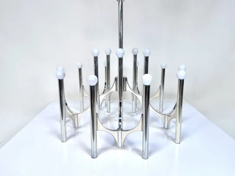 Clearance Pamono Large 15-Light Silver-Plated Chandelier by Gaetano Sciolari, Italy, 1960s