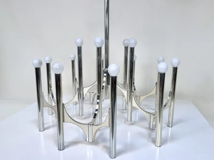 Clearance Pamono Large 15-Light Silver-Plated Chandelier by Gaetano Sciolari, Italy, 1960s