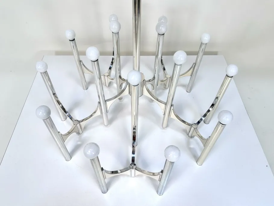 Clearance Pamono Large 15-Light Silver-Plated Chandelier by Gaetano Sciolari, Italy, 1960s