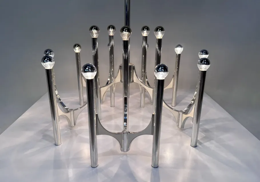 Clearance Pamono Large 15-Light Silver-Plated Chandelier by Gaetano Sciolari, Italy, 1960s