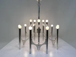 Clearance Pamono Large 15-Light Silver-Plated Chandelier by Gaetano Sciolari, Italy, 1960s