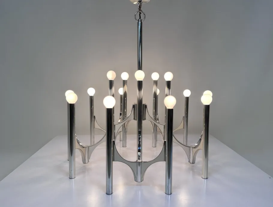 Clearance Pamono Large 15-Light Silver-Plated Chandelier by Gaetano Sciolari, Italy, 1960s