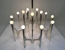 Clearance Pamono Large 15-Light Silver-Plated Chandelier by Gaetano Sciolari, Italy, 1960s