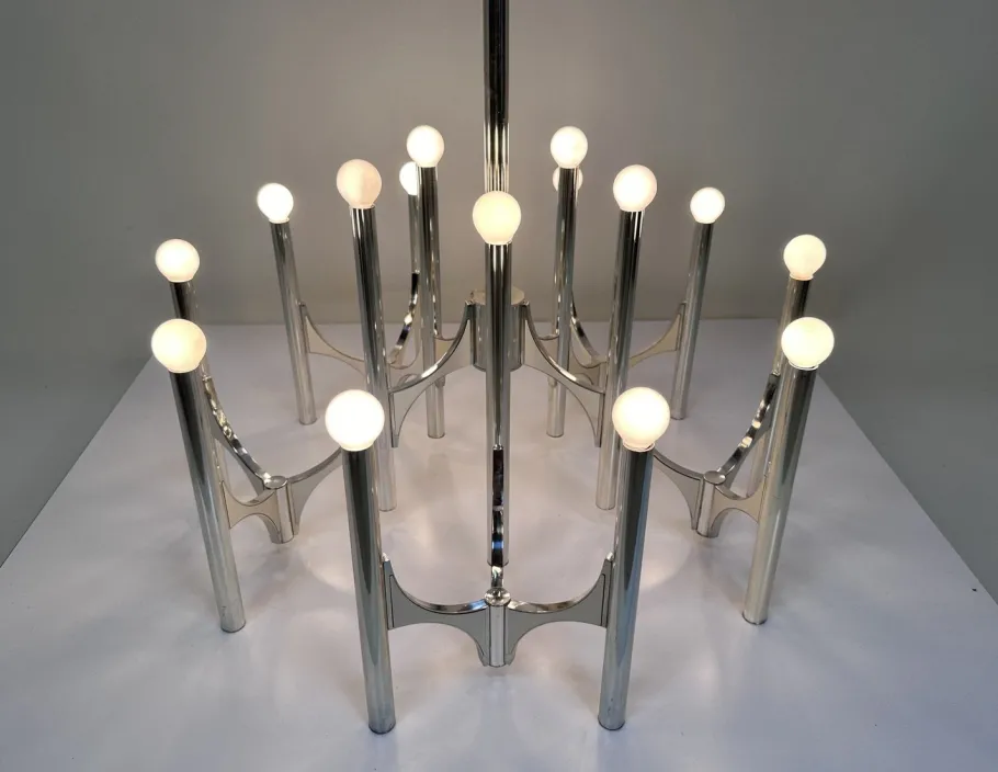 Clearance Pamono Large 15-Light Silver-Plated Chandelier by Gaetano Sciolari, Italy, 1960s