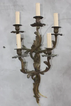 Hot Pamono Large Louis XV Style Bronze Sconces with 5 Bulb Lights, Set of 2