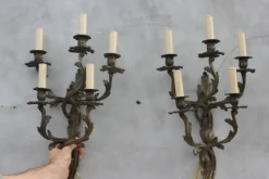 Hot Pamono Large Louis XV Style Bronze Sconces with 5 Bulb Lights, Set of 2