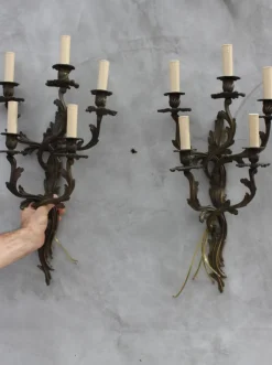 Hot Pamono Large Louis XV Style Bronze Sconces with 5 Bulb Lights, Set of 2