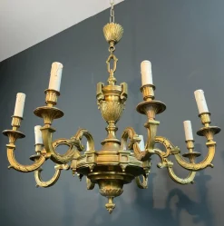 Best Pamono Large Louis XVI Style Chased Bronze Chandelier with 8 Light Arms by Lucien Gau