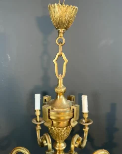 Best Pamono Large Louis XVI Style Chased Bronze Chandelier with 8 Light Arms by Lucien Gau