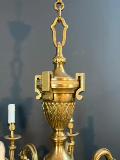 Best Pamono Large Louis XVI Style Chased Bronze Chandelier with 8 Light Arms by Lucien Gau