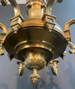 Best Pamono Large Louis XVI Style Chased Bronze Chandelier with 8 Light Arms by Lucien Gau