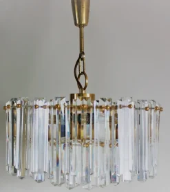 Online Pamono Large Mid-Century Glass and Gilt Brass Chandelier from J.T. Kalmar