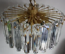 Online Pamono Large Mid-Century Glass and Gilt Brass Chandelier from J.T. Kalmar