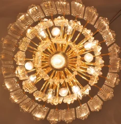 Online Pamono Large Mid-Century Glass and Gilt Brass Chandelier from J.T. Kalmar