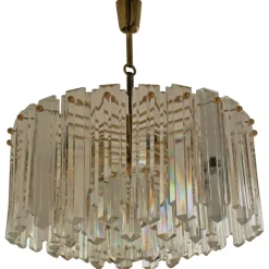 Online Pamono Large Mid-Century Glass and Gilt Brass Chandelier from J.T. Kalmar