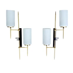 Hot Pamono Large Mid-Century Glass Wall Lights from Lunel, 1960s, Set of 2