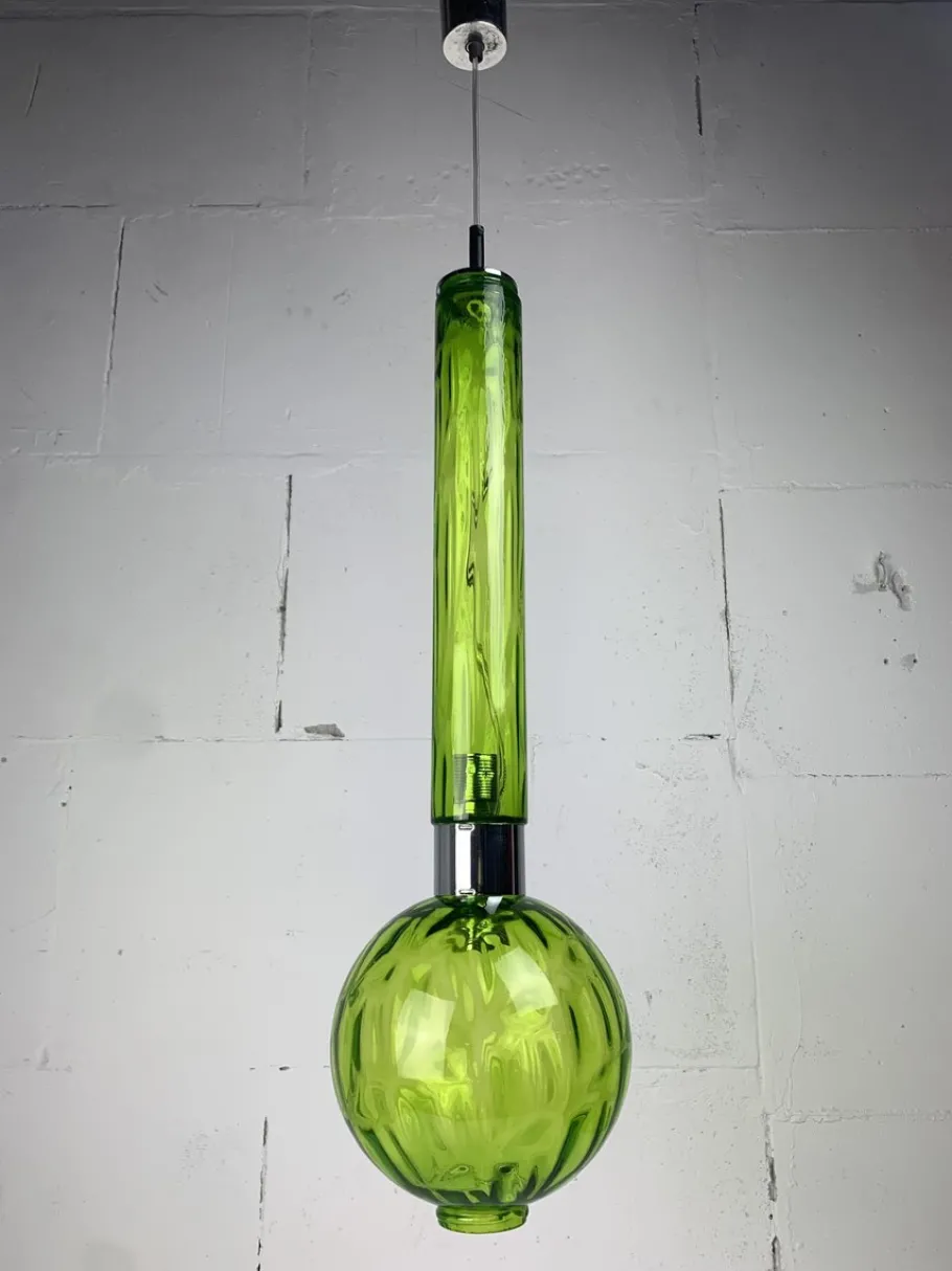 Clearance Pamono Large Mid-Century Green Glass Tube Pendant from Staff Leuchten, 1960s-1970s