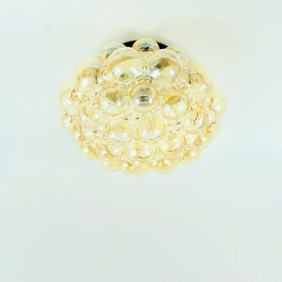 New Pamono Large Mid-Century Modern Amber Bubble Glass Flush Mount by Helena Tynell for Limburg, Germany, 1970s